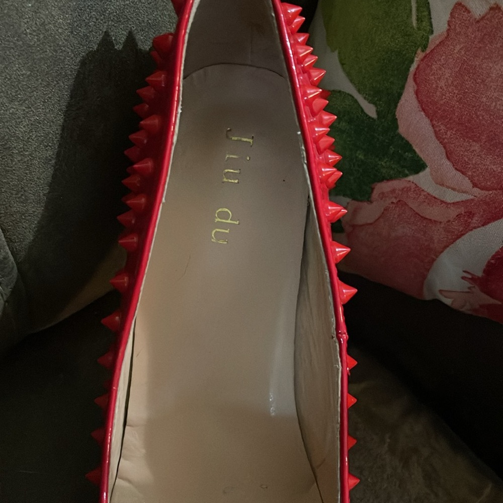 Red Stiletto Heels with Spike Studs - Picture 5 of 6